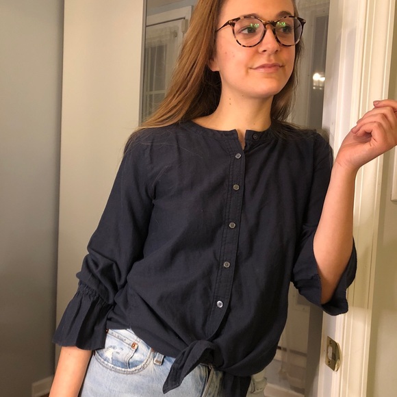 Dark Blue Button Down Top - Picture 2 of 4